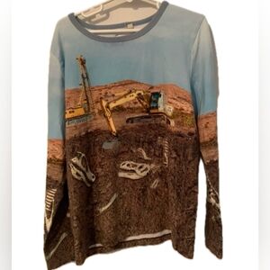 Blue Long Sleeve Construction Print Shirt